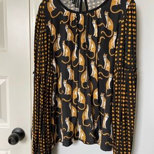 Anthropologie Mixed Media Cat Print Top